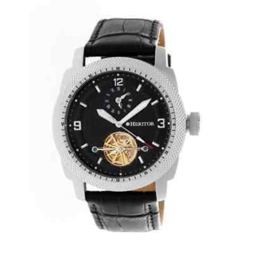 Heritor Helmsley Black Dial Leather Automatic Men`s Watch HR5006