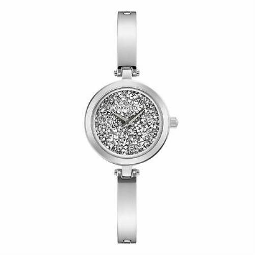 Caravelle Women`s Stainless Steel Silver Dress Watch with Rock Crystals