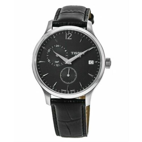 Tissot Tradition Gmt Black Dial Leather Men`s Watch T063.639.16.057.00