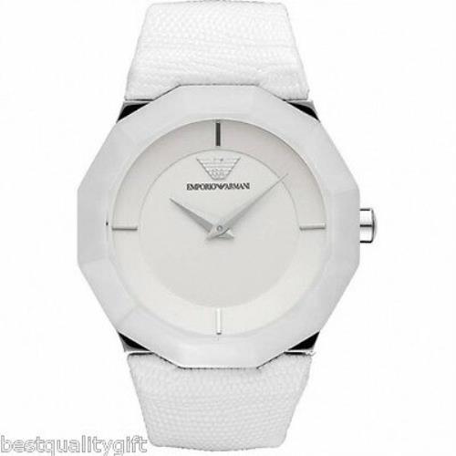 Emporio Armani White Python Leather+silver Tone+crystal Cut Bezel Watch AR7308