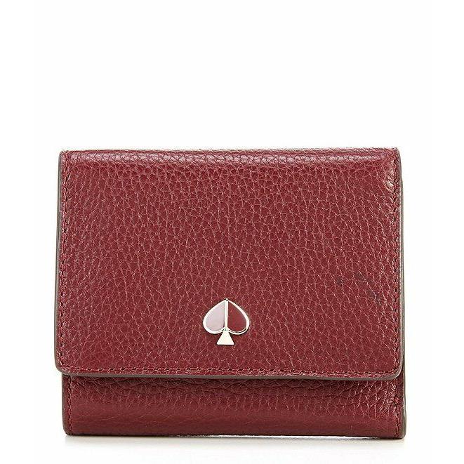 Kate Spade Polly Trifold Small Wallet Cherrywood Burgundy Leather