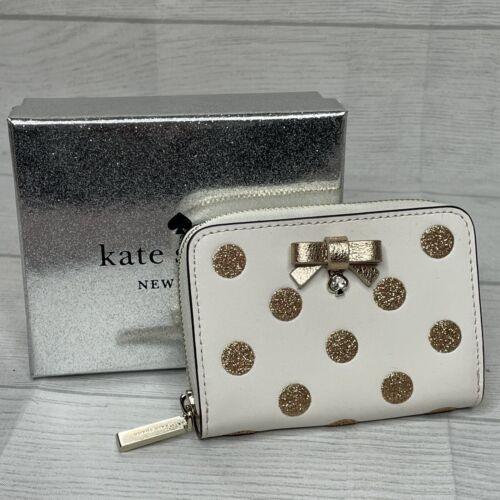Kate Spade Wrapping Party Small Zip Around Wallet Parchment Gold Glitter Bow