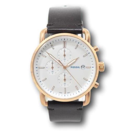 Fossil Commuter Men`s 42mm Rose Gold Java Tone Leather Chronograph Watch FS5476