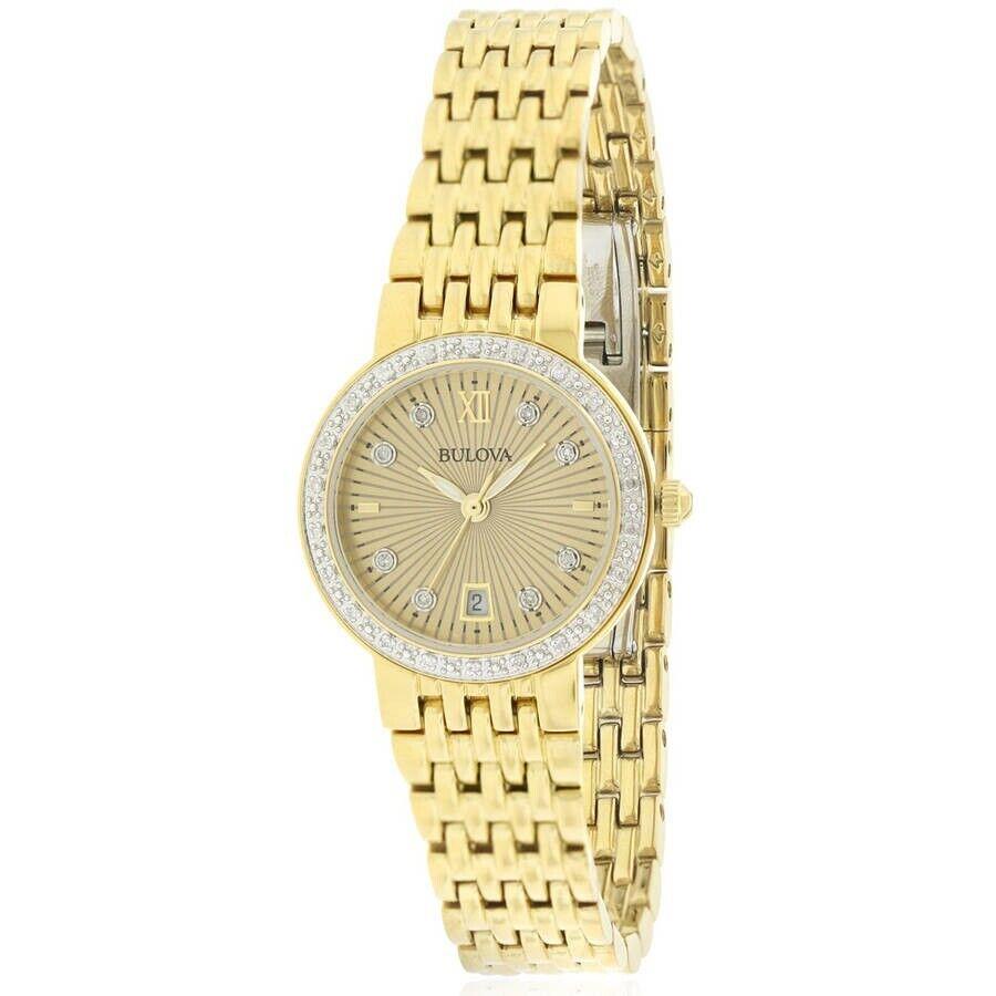 Bulova Women`s Quartz Diamond Accent Gold-tone Date Calendar 26mm Watch 98R212