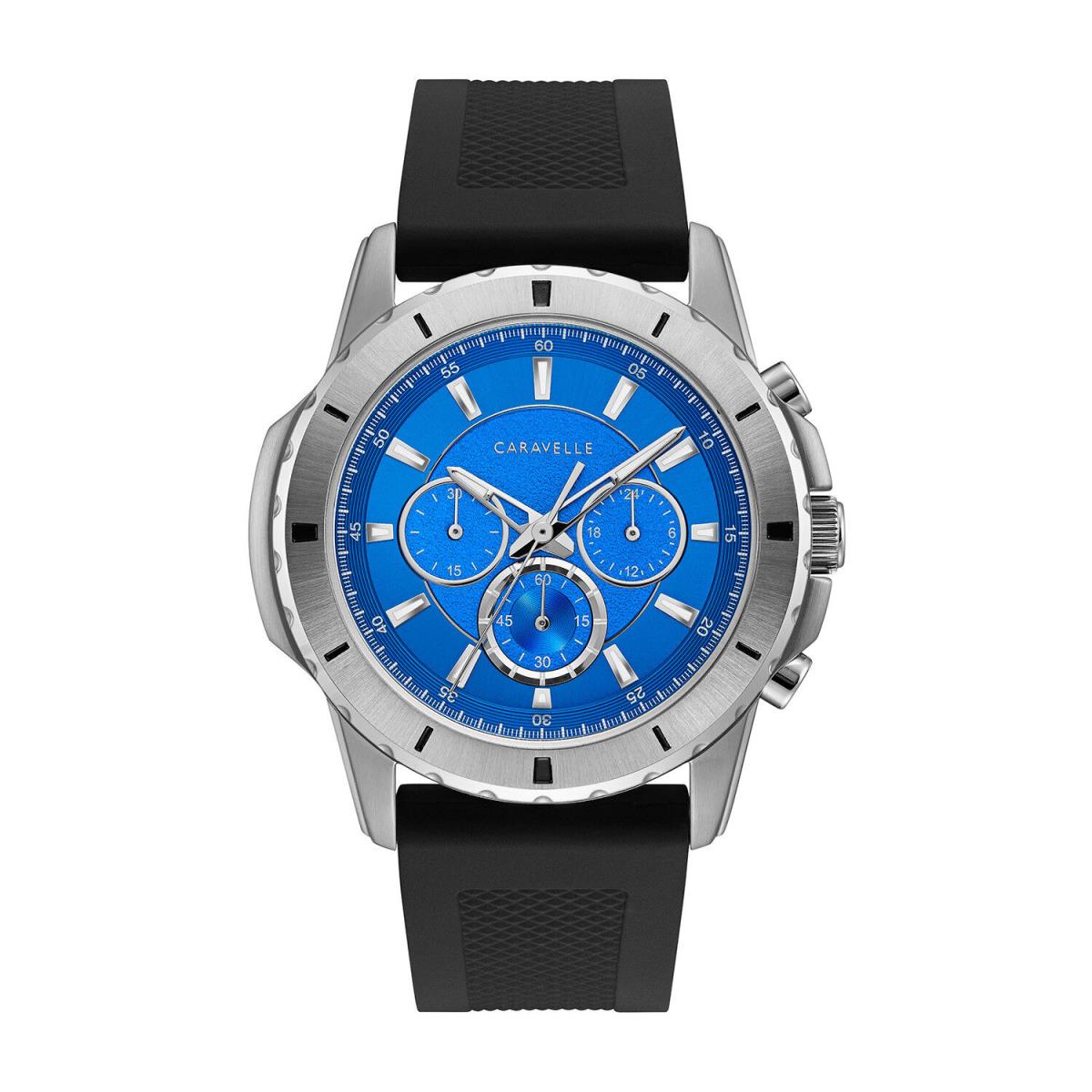 Caravelle Men`s 43A146 Quartz Chronograph Blue Dial Silicone Strap 44mm Watch
