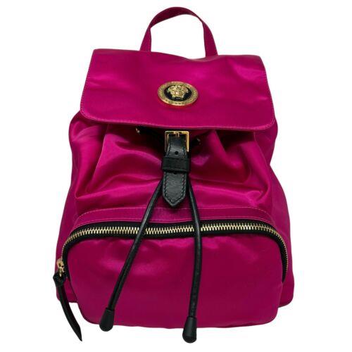 Versace Pink Medusa Head Nylon Drawstring Backpack Rucksack Bag