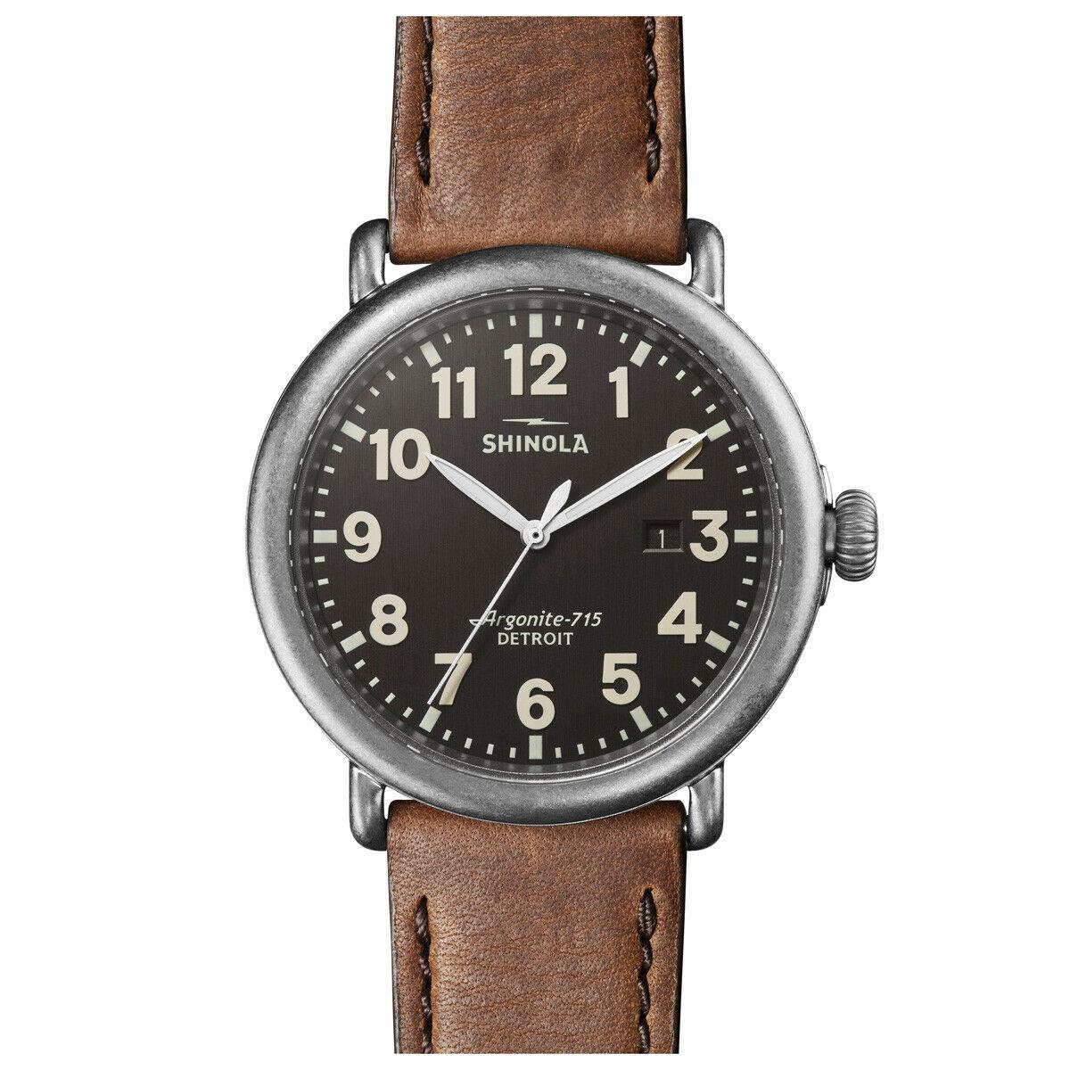 Shinola Runwell Men`s 47mm Dark Gray Dial Strap Watch S0120141505
