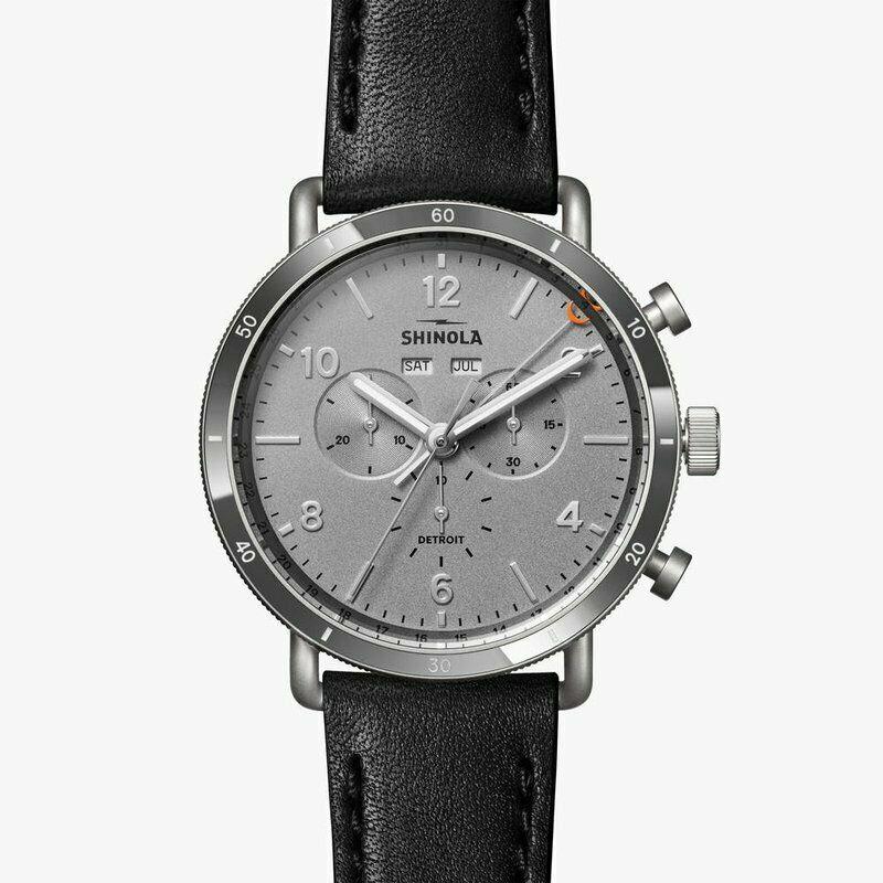Shinola Canfield Mens 45mm Silver Dial Strap Watch S0120141500