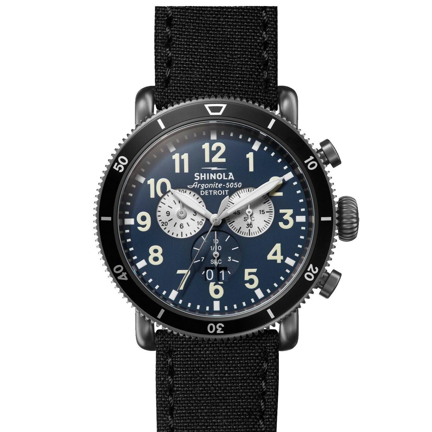 Shinola Runwell Mens 48mm Chronograph Blue Dial Watch S0120121778
