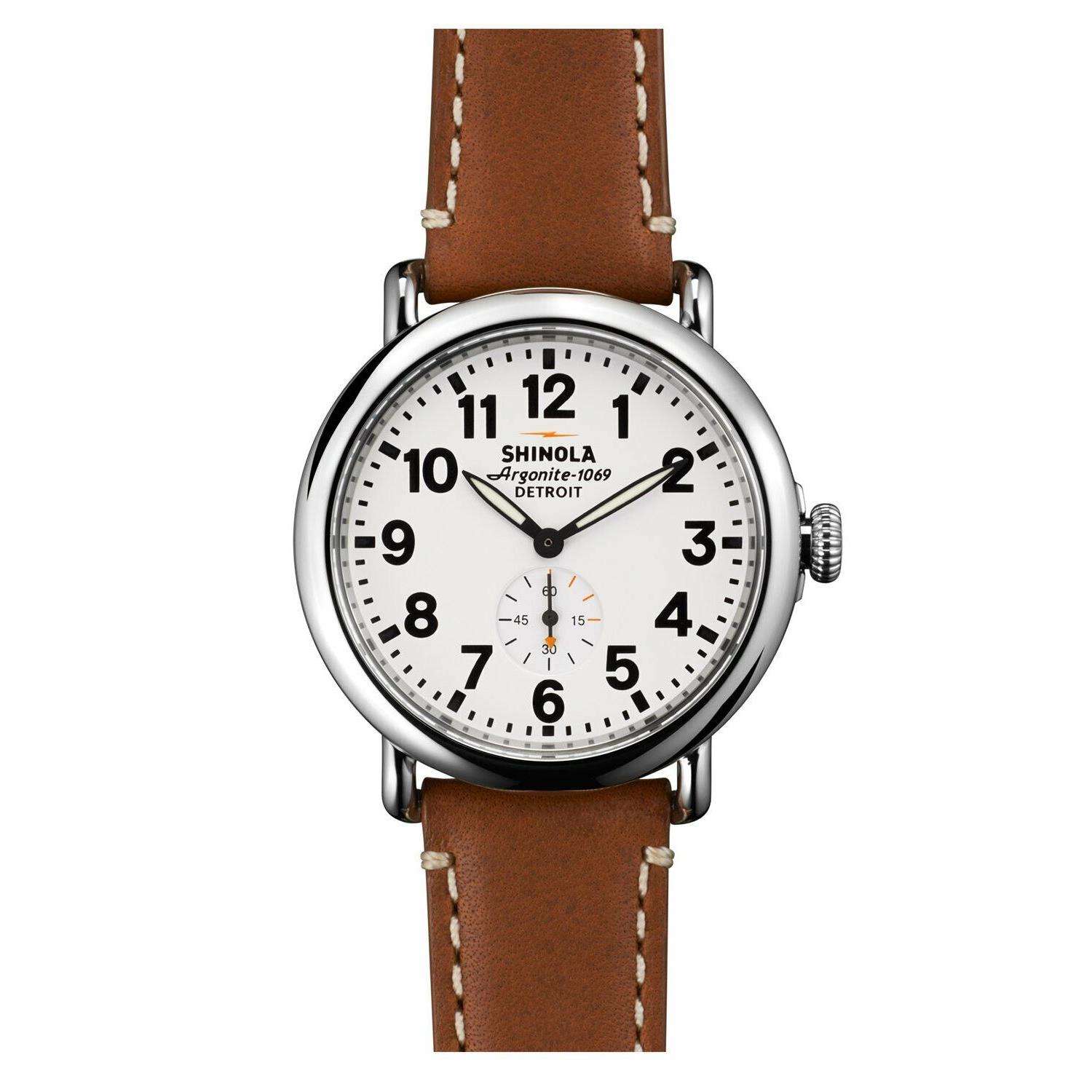 Shinola Runwell Men`s 41mm White Dial Strap Watch S0110000109