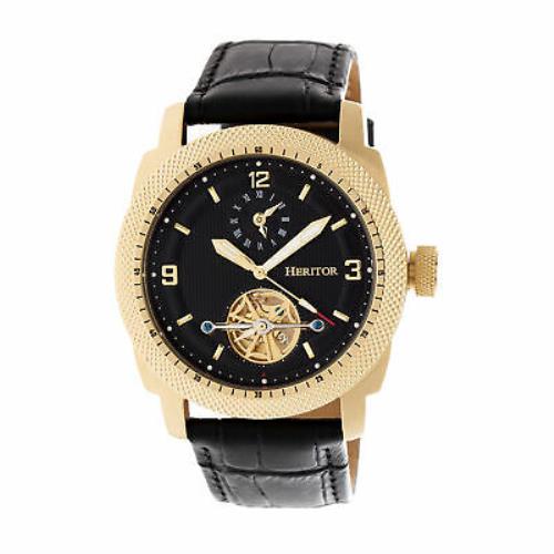Heritor Automatic Helmsley Semi-skeleton Leather-band Watch - Gold/black