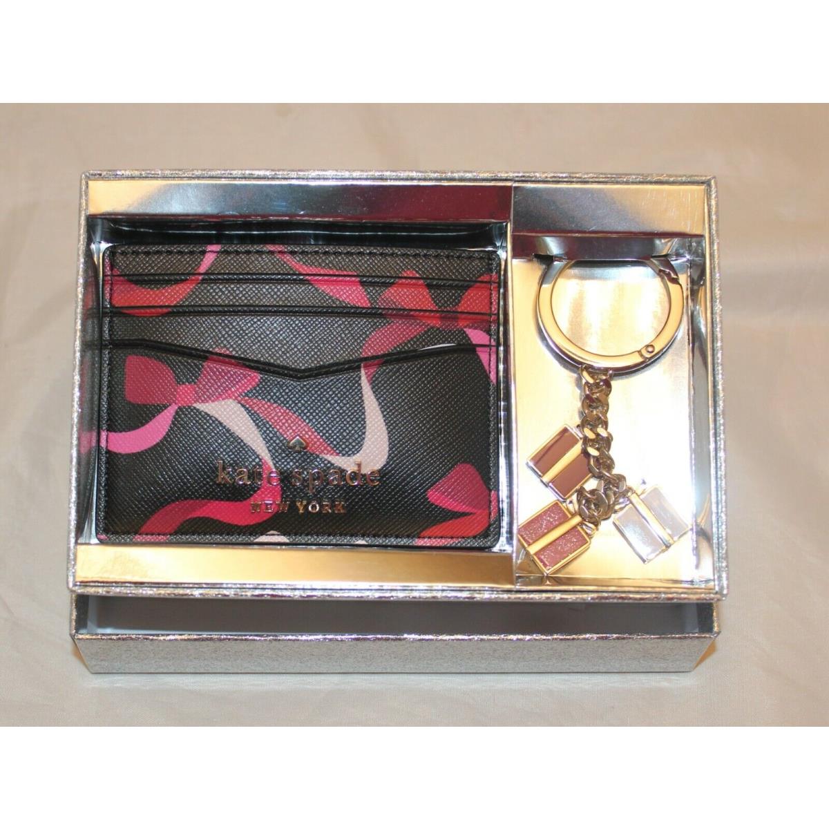 Kate Spade York Staci Printed Ribbon Card Case Presents Key Fob Gift Set