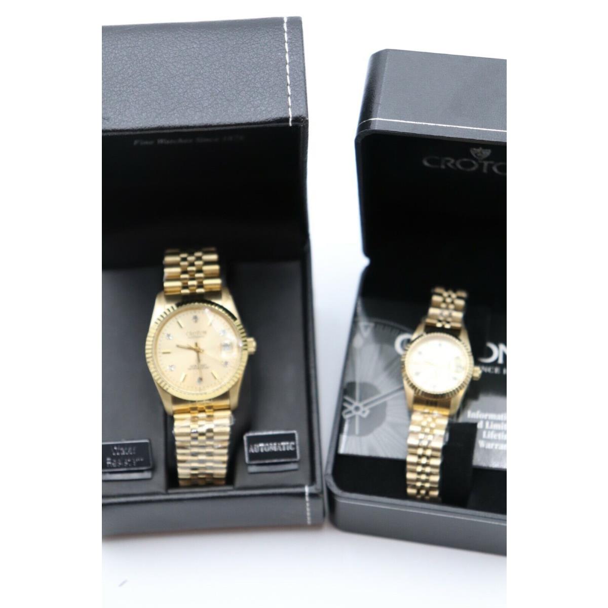 Croton His Hers Diamond Watches Water Resistant Automatic Gold Tone
