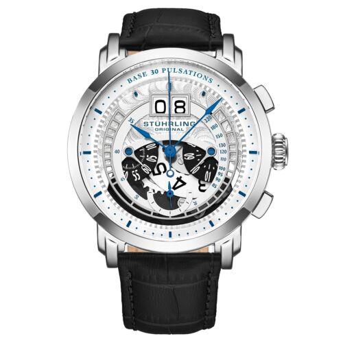 Stuhrling 4013 1 Monaco Imperia Chronograph Date Black Leather Mens Watch