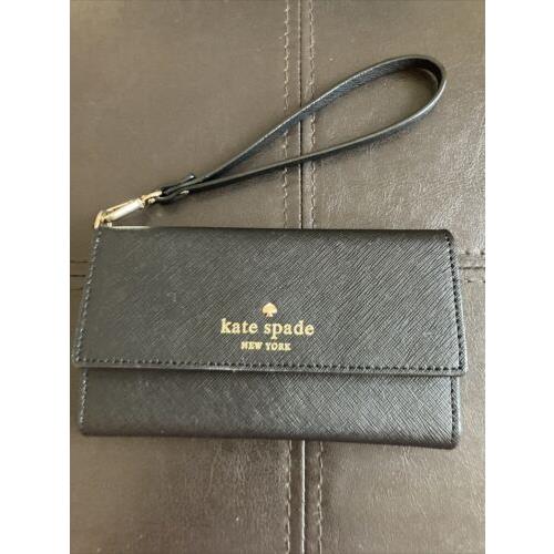 Kate Spade Wallet Black Snap Closure Wrist Strap Gold Hardware Creditcard