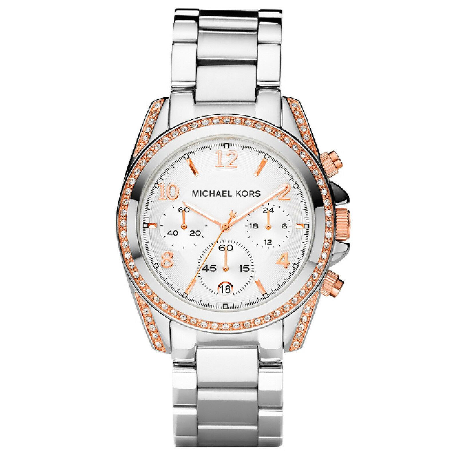 Michael Kors Blair Womens Chronograph Watch Two-tone Silver Rose Gold Crystals