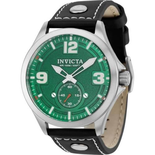 Invicta Men`s Watch Aviator Quartz Green Dial Black Leather Strap 39186