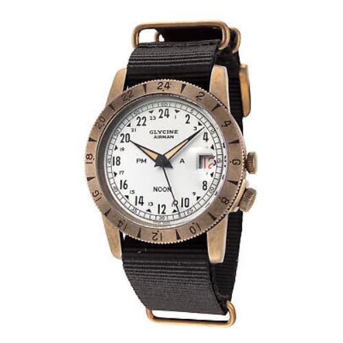 Glycine Men`s GL0378 Airman Vintage Noon Antique Bronze Tone 40mm Fabric S Watch