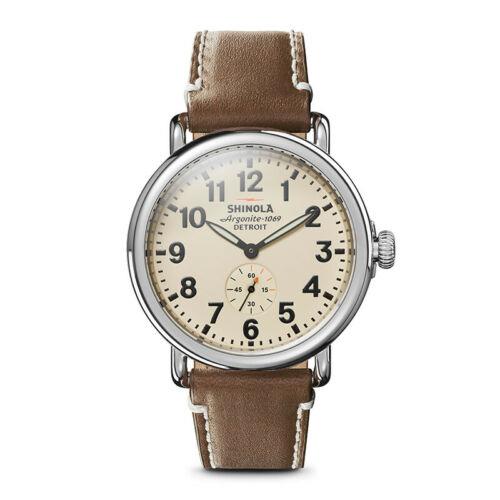 Shinola The Runwell 41MM Cream Dial Brown Leather Strap Watch S0110000110