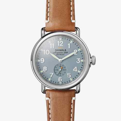 Shinola The Runwell 41MM Blue Dial Brown Leather Strap Watch S0110000024