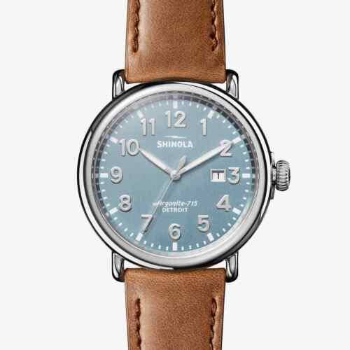 Shinola The Runwell 47MM Blue Dial Brown Leather Strap Watch S0120183144