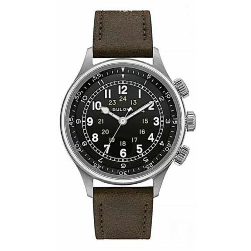 Bulova Men`s Pilot A-15 Black Dial Leather Band Automatic Watch 96A245