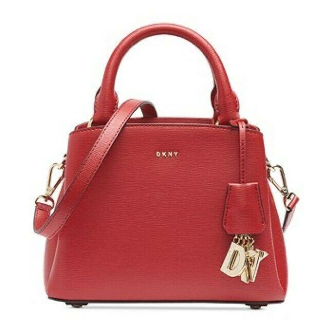 Dkny Paige Small Leather Satchel Crossbody Red Zipper Gold Signature Charm
