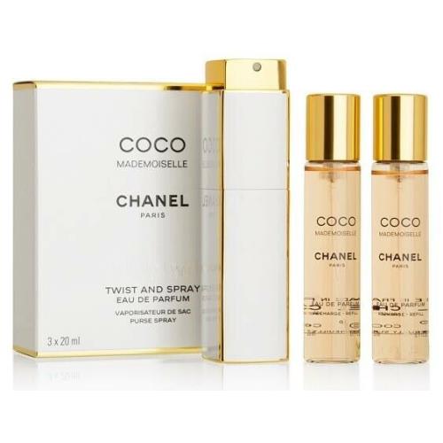 Chanel Coco Mademoiselle Eau De Parfum Twist Spray Bottle + Refills 3 X 0.7 oz