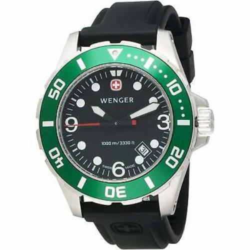 Wenger 72234 Aquagraph Diver 43MM Men`s Black Rubber Watch