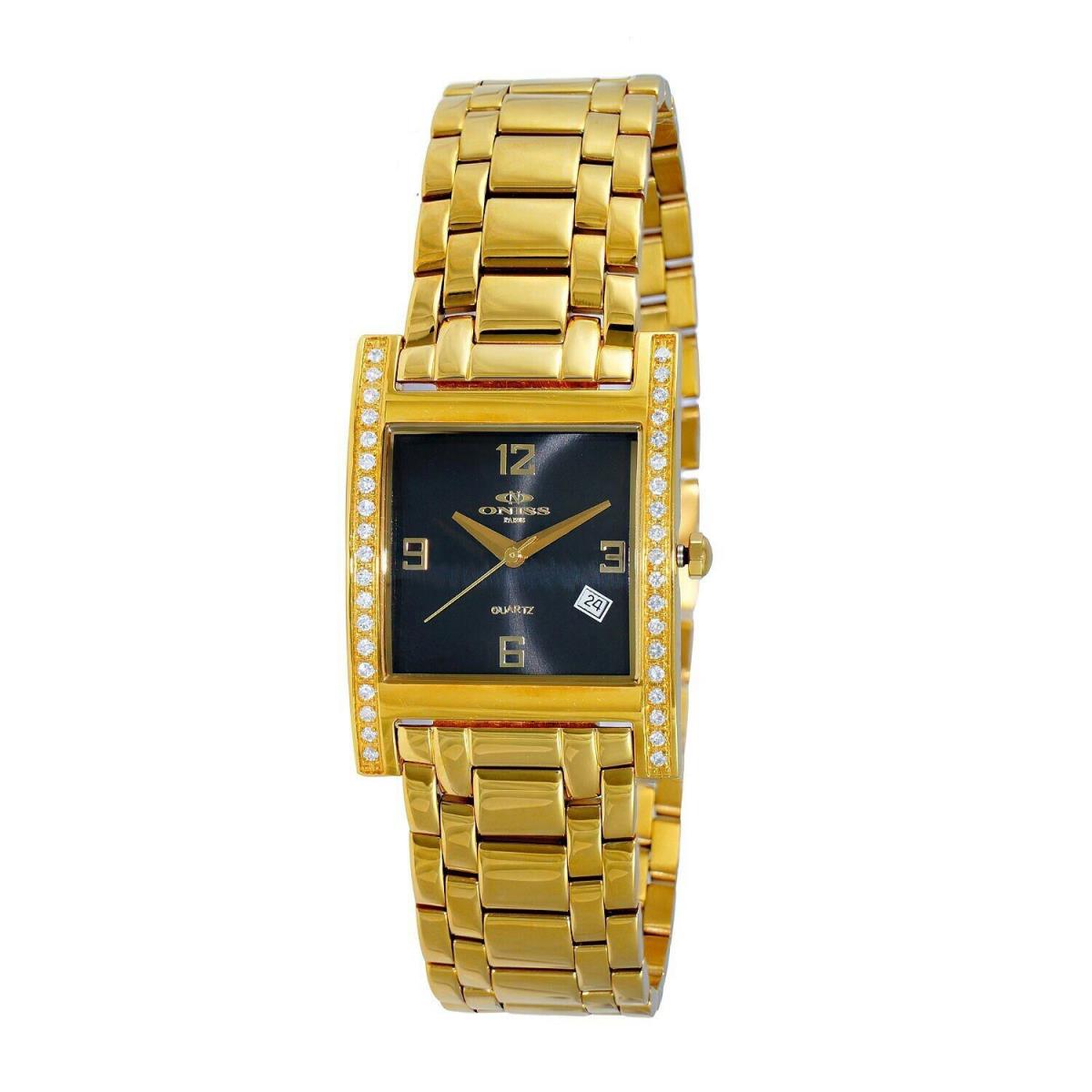 Oniss ON8300-44 Ladies Swiss SS Crystal Watch-gold Tone/ with Black Face Watch