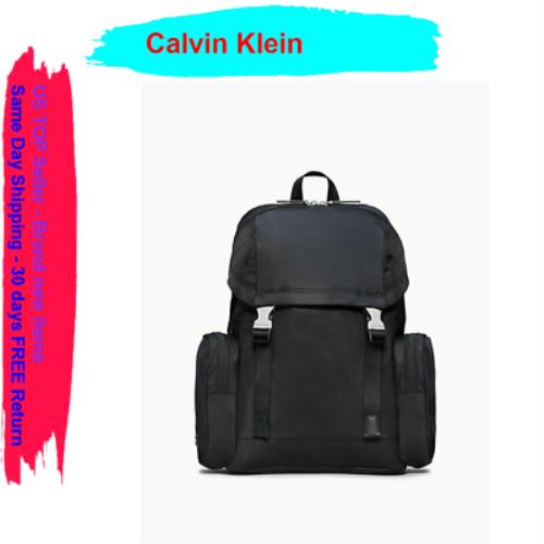 Calvin Klein Nylon Large Flap Backpack Black