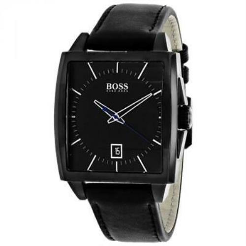 Hugo Boss 1513226 Modern Square 44MM Men`s Black Leather Watch