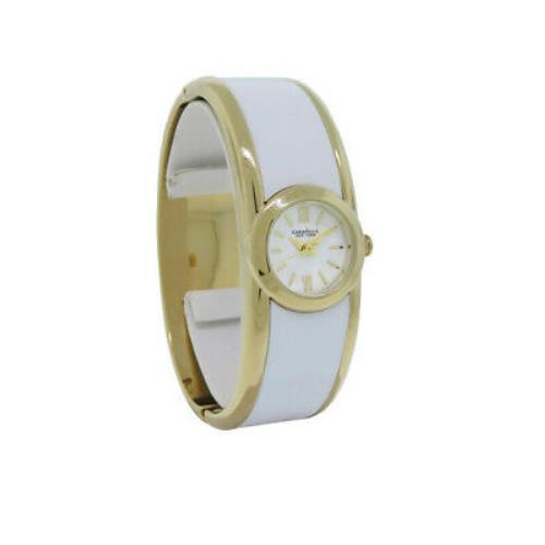 Caravelle York 44L144 Women`s Gold Tone White Bangle Roman Analog Watch