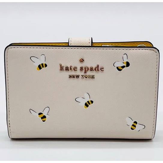 Kate Spade Bees Printed Floral Medium Compact Bifold Wallet Limited Edition