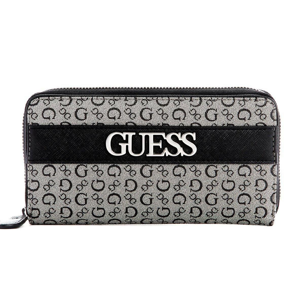 Guess Women`s Logo Print Zip-around Wallet Clutch Bag - Black