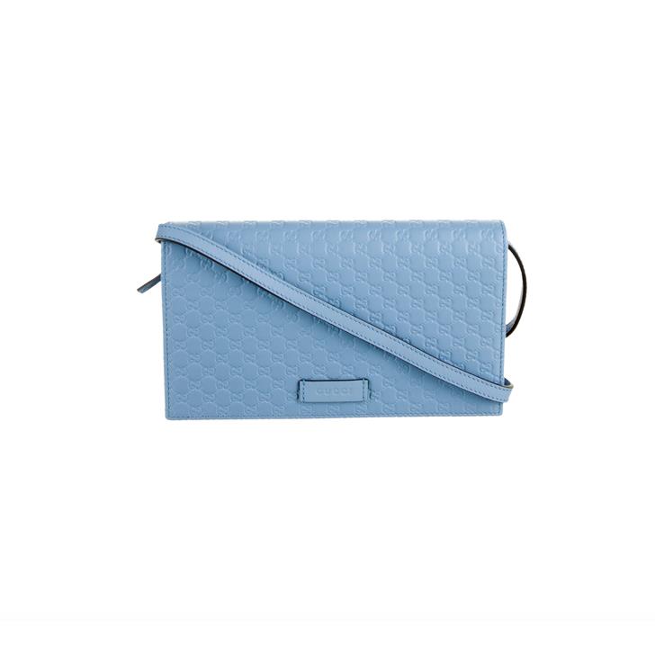 Gucci Women`s Baby Blue Micro Guccissima Wallet Handbag On Strap