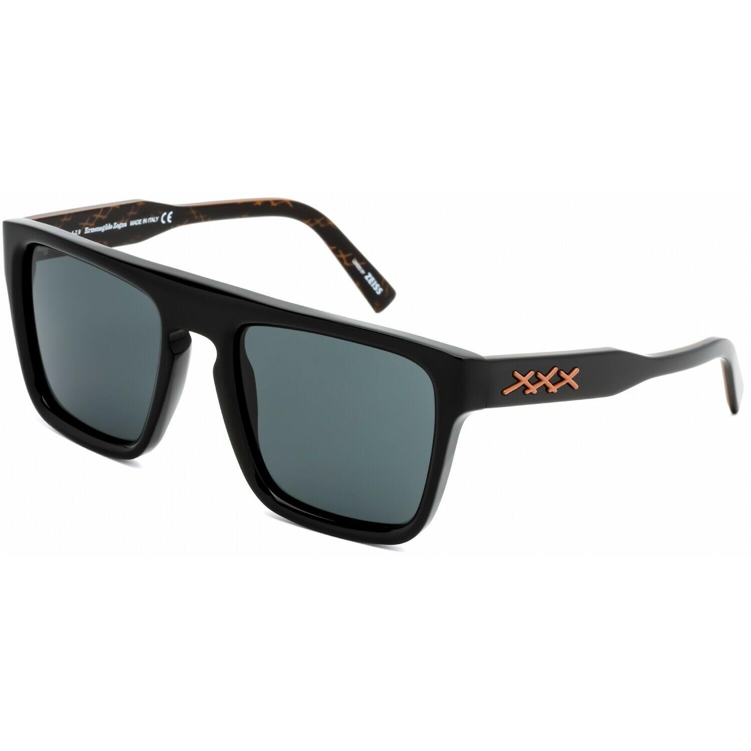 NY22 Ermenegildo Zegna EZ0157 Shiny Black/smoke Men`s Plastic Sunglasses 55mm