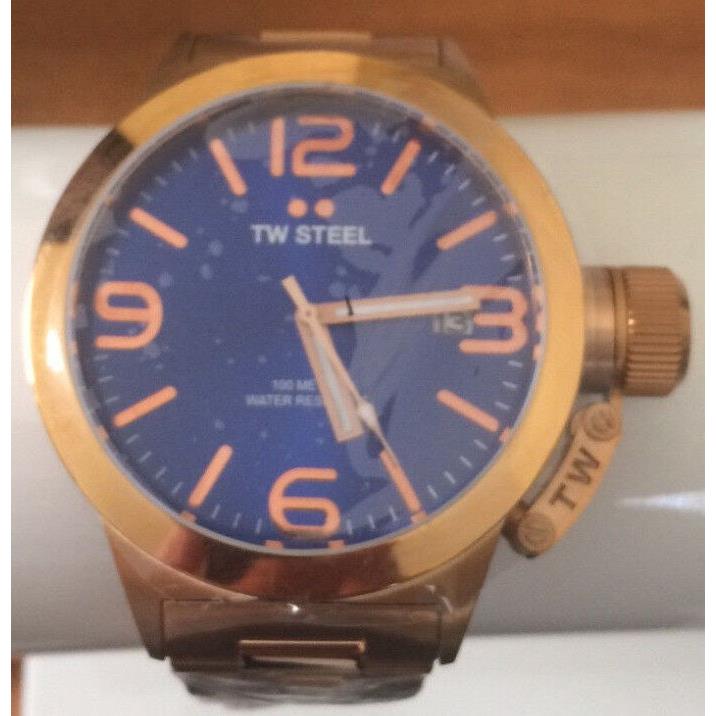 TW Steel - Canteen - Mens Rose Gold Tone 45mm Quartz Watch Blue Dial CB181