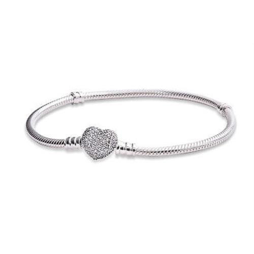 Pandora Moments Silver Bracelet with Pave Heart Clasp - 590727CZ-18