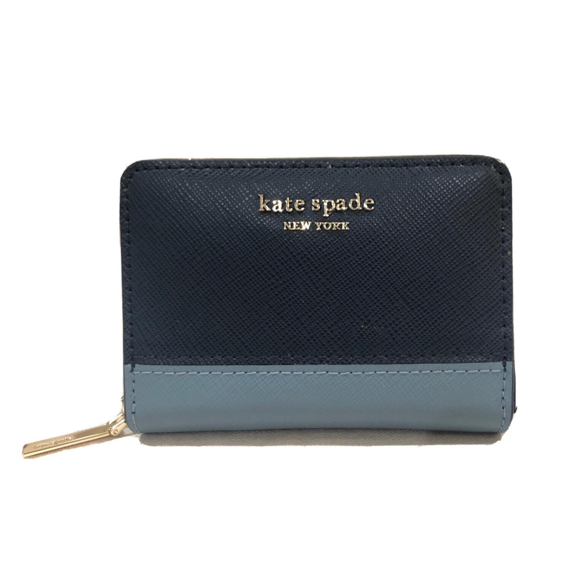 Kate Spade Spencer Leather Zip Around Card Case Coin Small Wallet Navy Multi