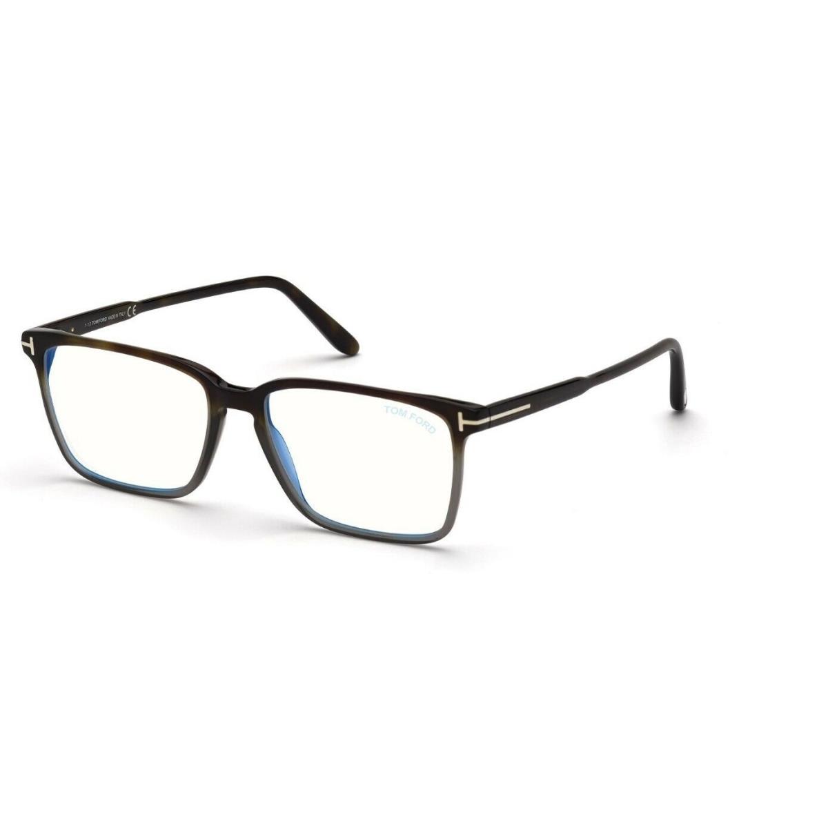 Tom Ford FT5696FB 056 Havana Blue Block Rectangular Men`s Eyeglasses