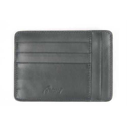 Brioni Black Smooth Leather Large Zip Close Card Holder Wallet