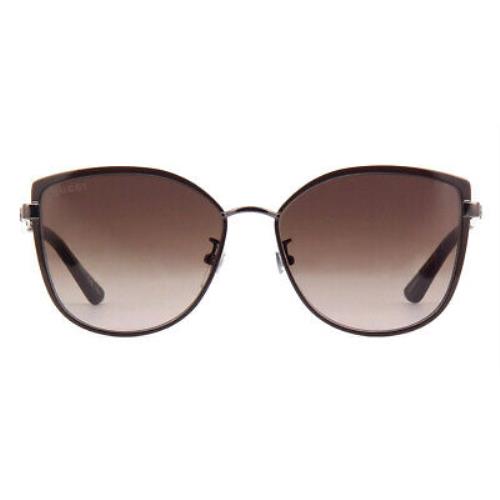 Gucci GG0589SK Sunglasses Women Ruthenium Brown Brown Gradient Cat Eye 57mm