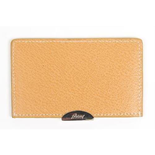 Brioni Camel Beige Grained Goat Leather Small Card Holder Wallet