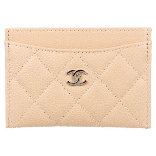 Chanel Beige Classic Caviar Leather Wallet Card Case Holder