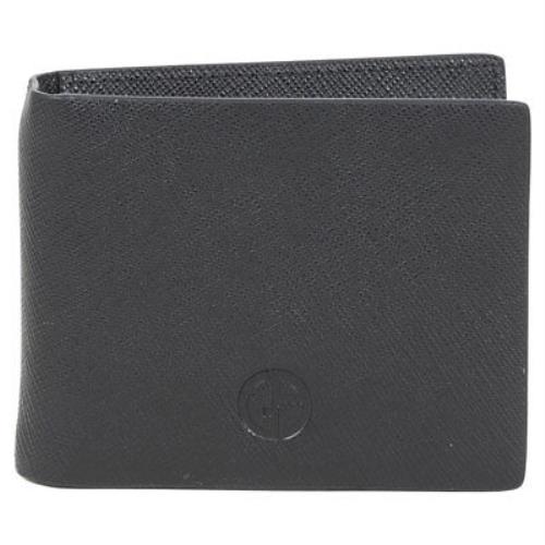 Giorgio Armani Men`s Black Saffiano Leather Bi-fold Money Clip Wallet