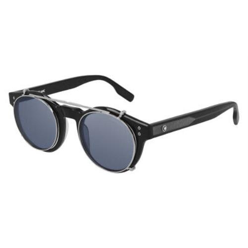 Montblanc MB0123S Sunglasses Men Black Blue Flash Round 49mm