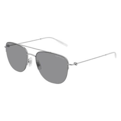 Montblanc MB0096S Sunglasses Men Silver Gray Aviator 56mm