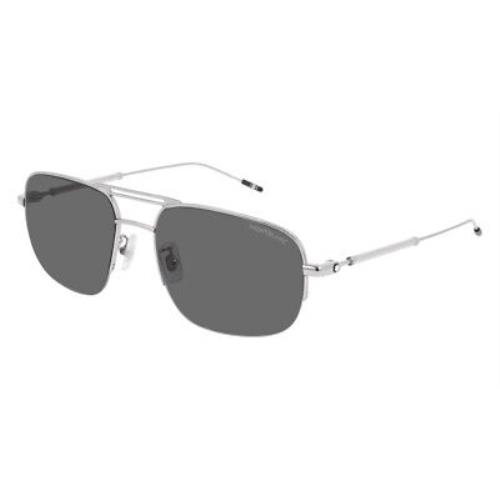 Montblanc MB0109S Sunglasses Men Silver Gray Aviator 59mm