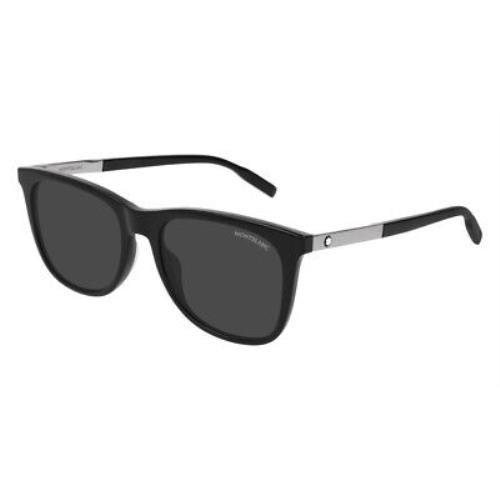 Montblanc MB0017S Sunglasses Men Silver Black Gray AR Rectangle 55mm